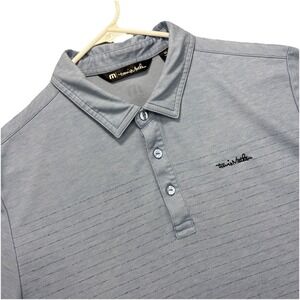 Travis Mathew Polo Shirt Mens M Blue Stripe Golf Performance Pima/poly Athletic‎